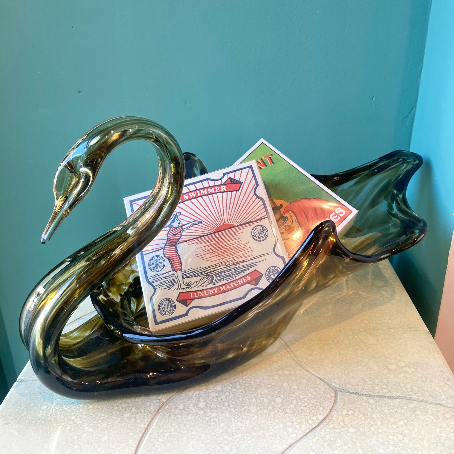 Vintage Murano Style Glass Swan Catchall