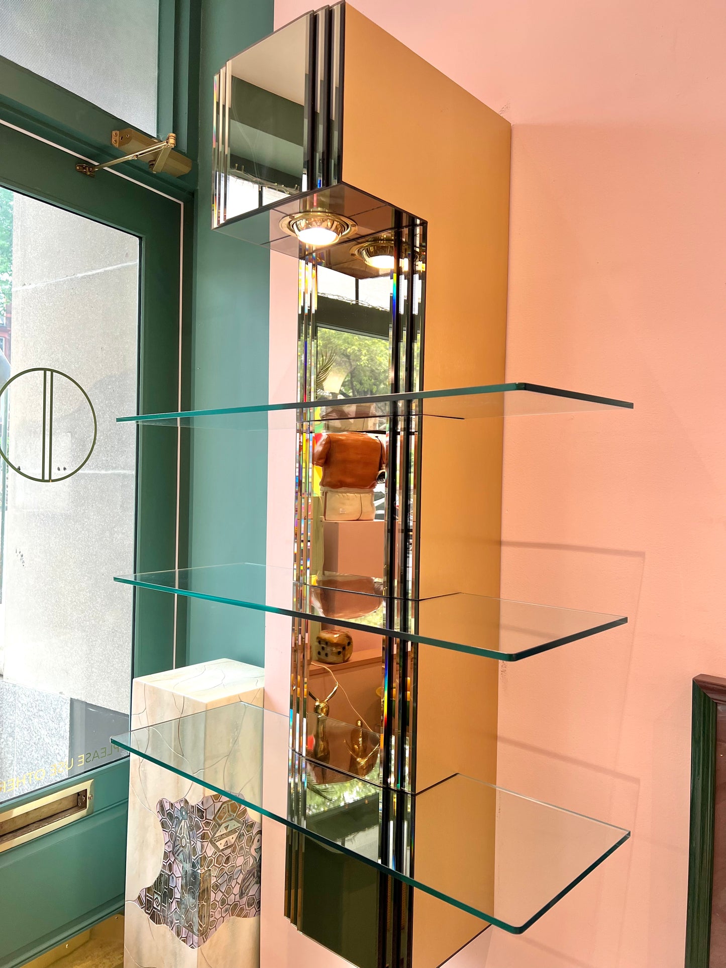 Vintage Paul Evans Style Bronze Mirrored Light Up Floating Shelves