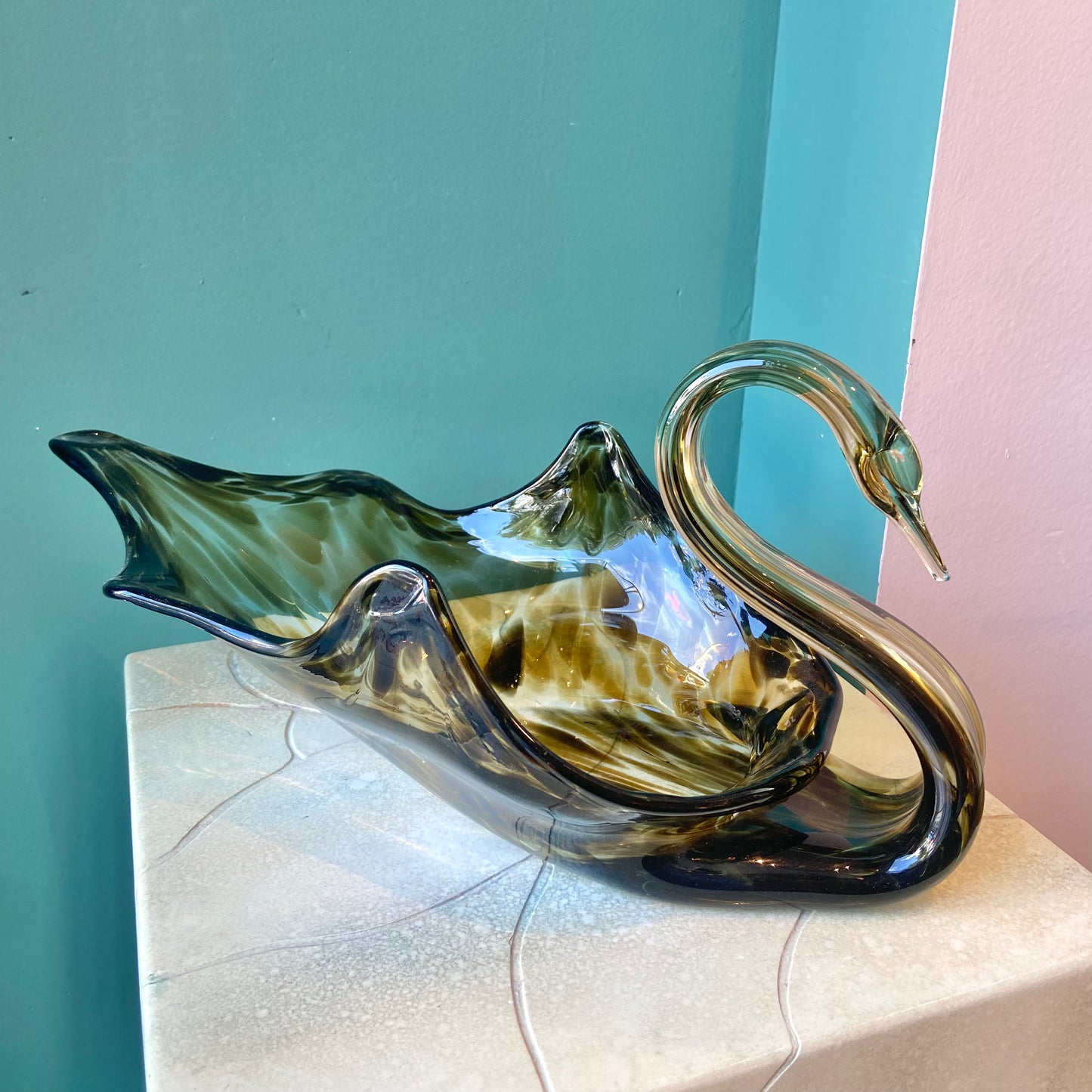 Vintage Murano Style Glass Swan Catchall