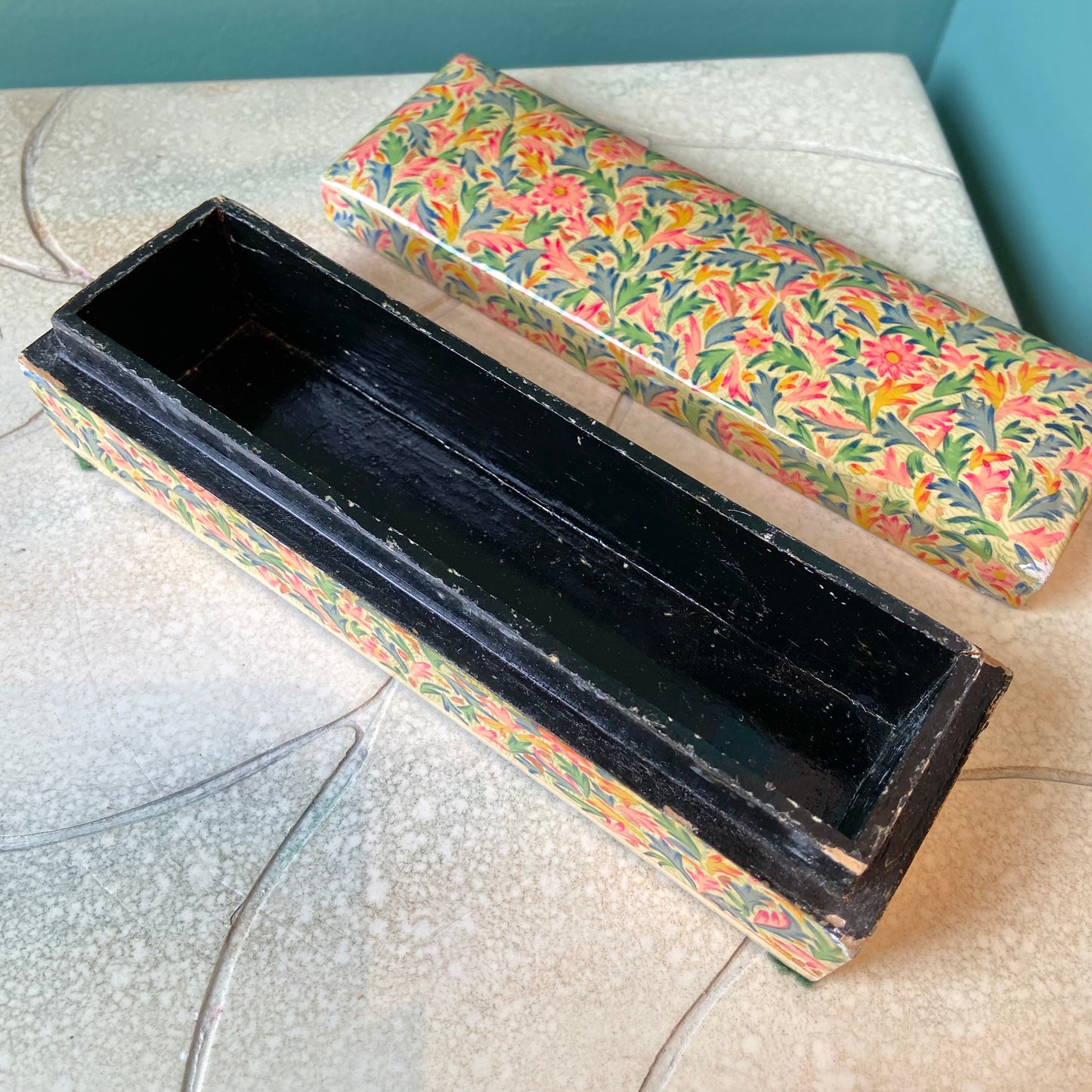 Vintage Papier Mache Decorative Floral Trinket Box