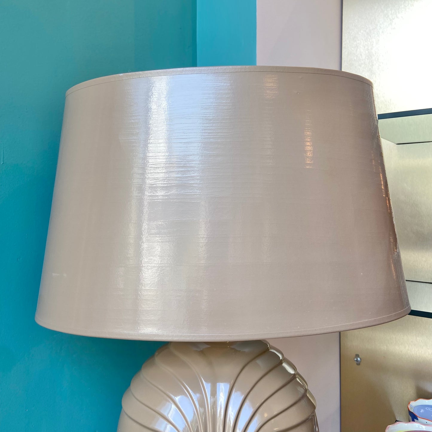 Vintage Art Deco Style Taupe Ceramic and Lucite Table Lamp