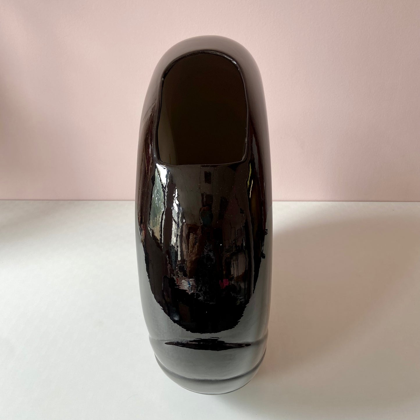 XL 1980’s Black Circular Embossed Vase 18”