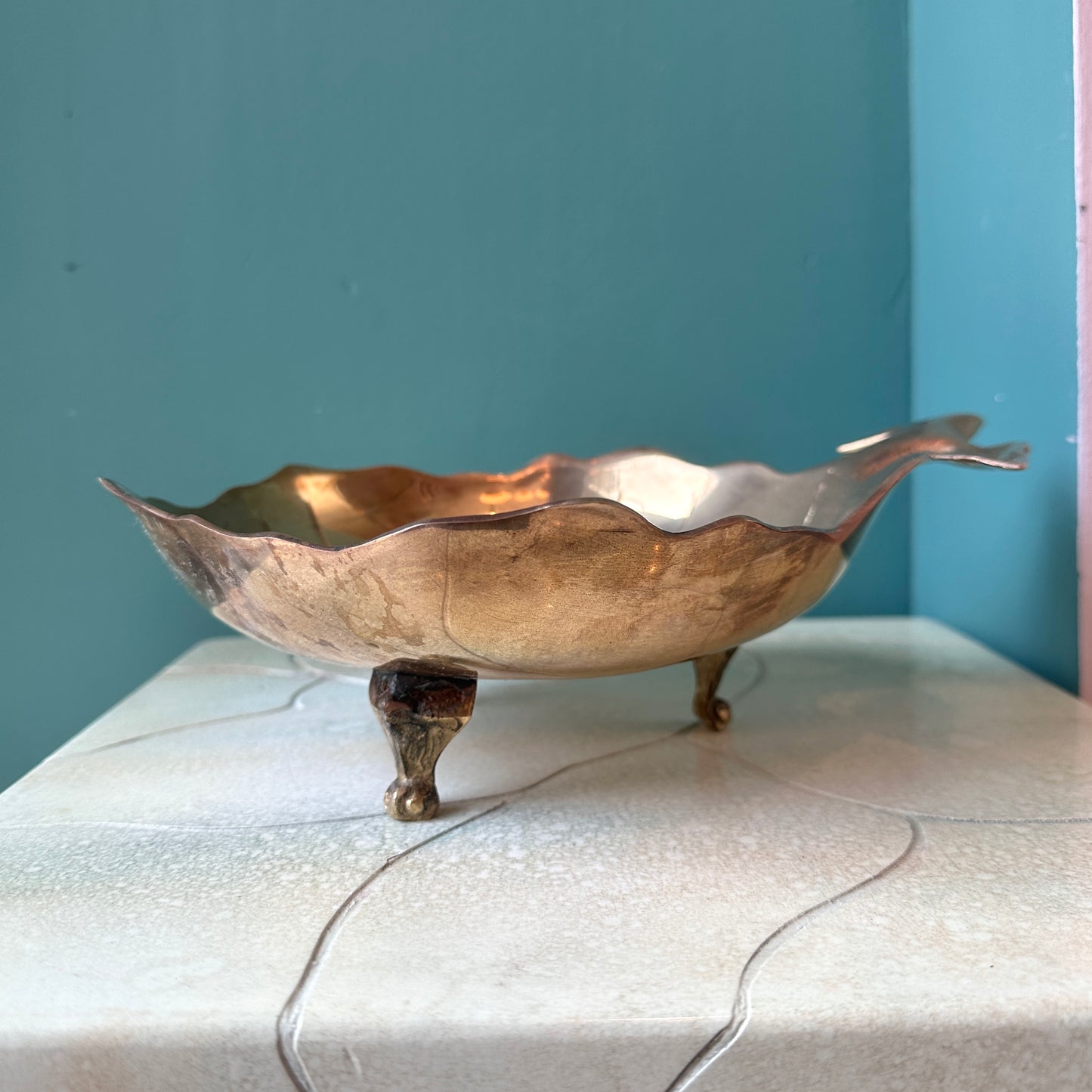 Vintage Brass Leaf Catchall Bowl