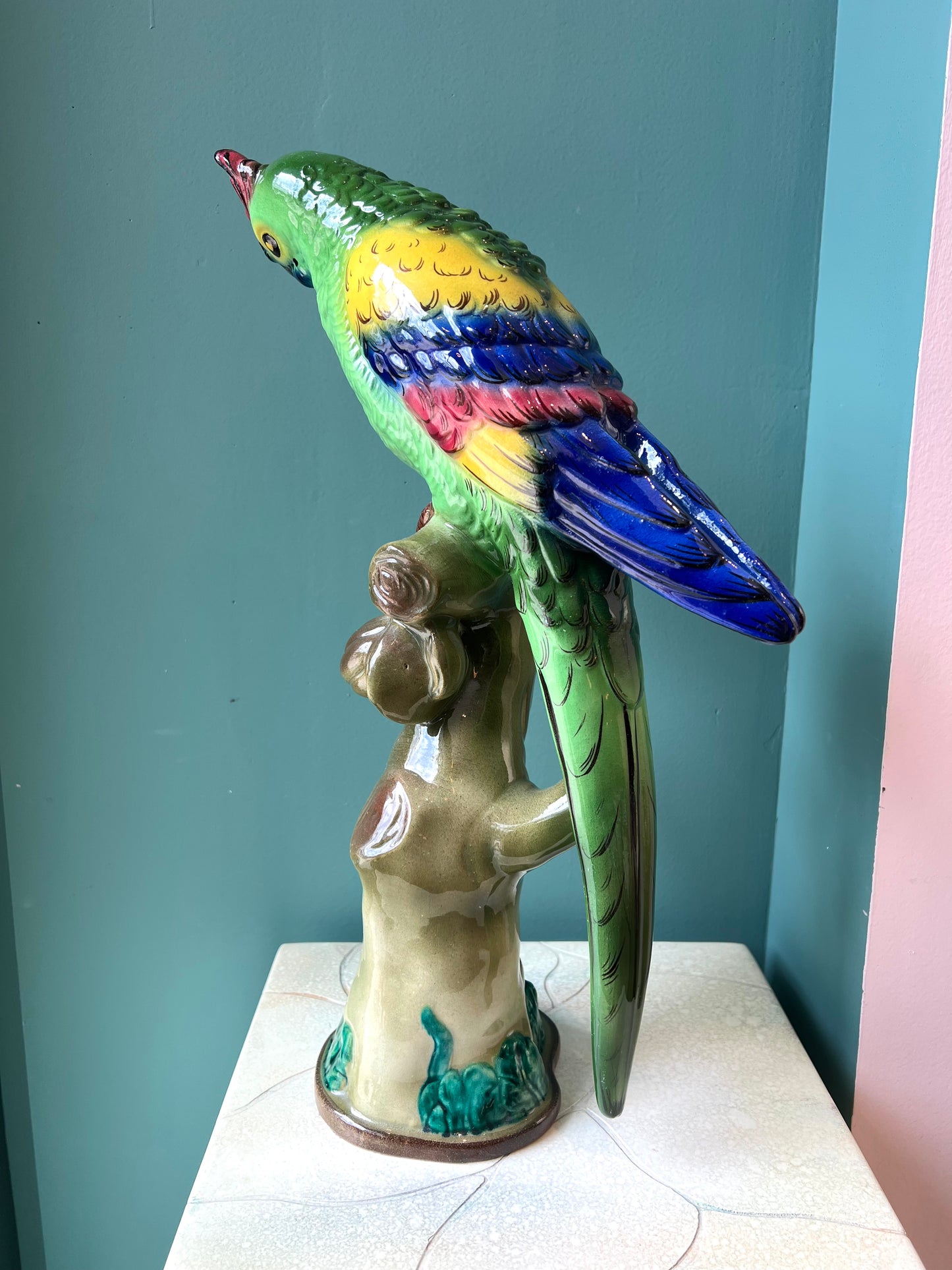 Vintage Hand Painted Ceramic Italian Parrot Statue