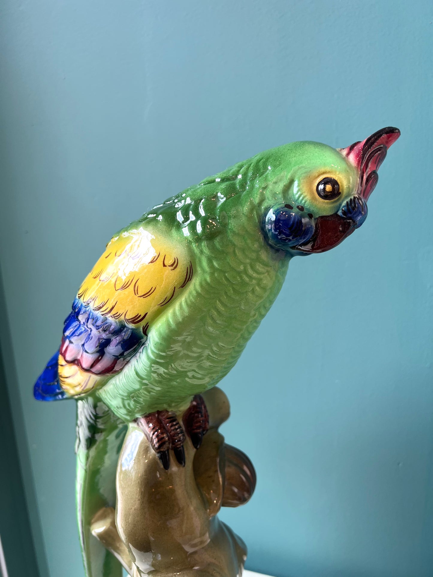 Vintage Hand Painted Ceramic Italian Parrot Statue