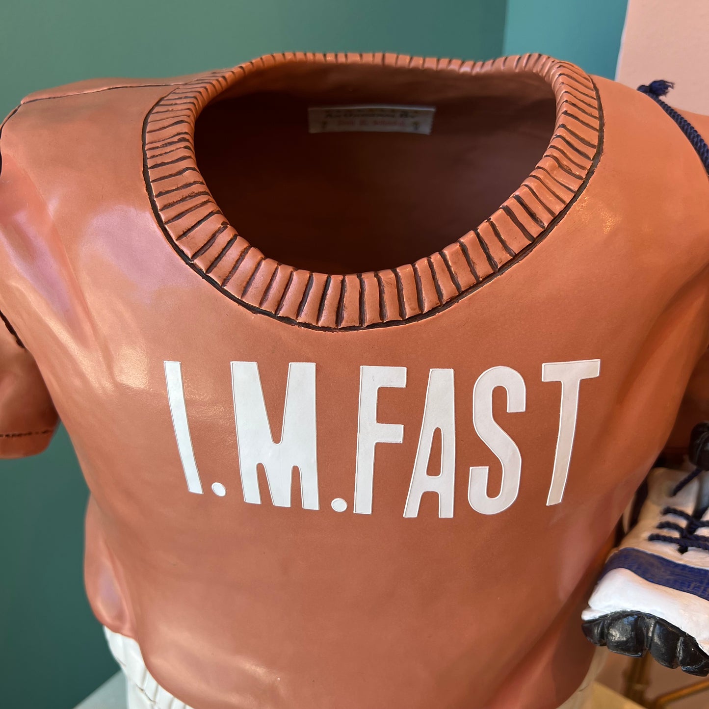 Original Vintage I.M.Fast Ceramic Runner's Outfit Sculpture by Joan E. Scheckel