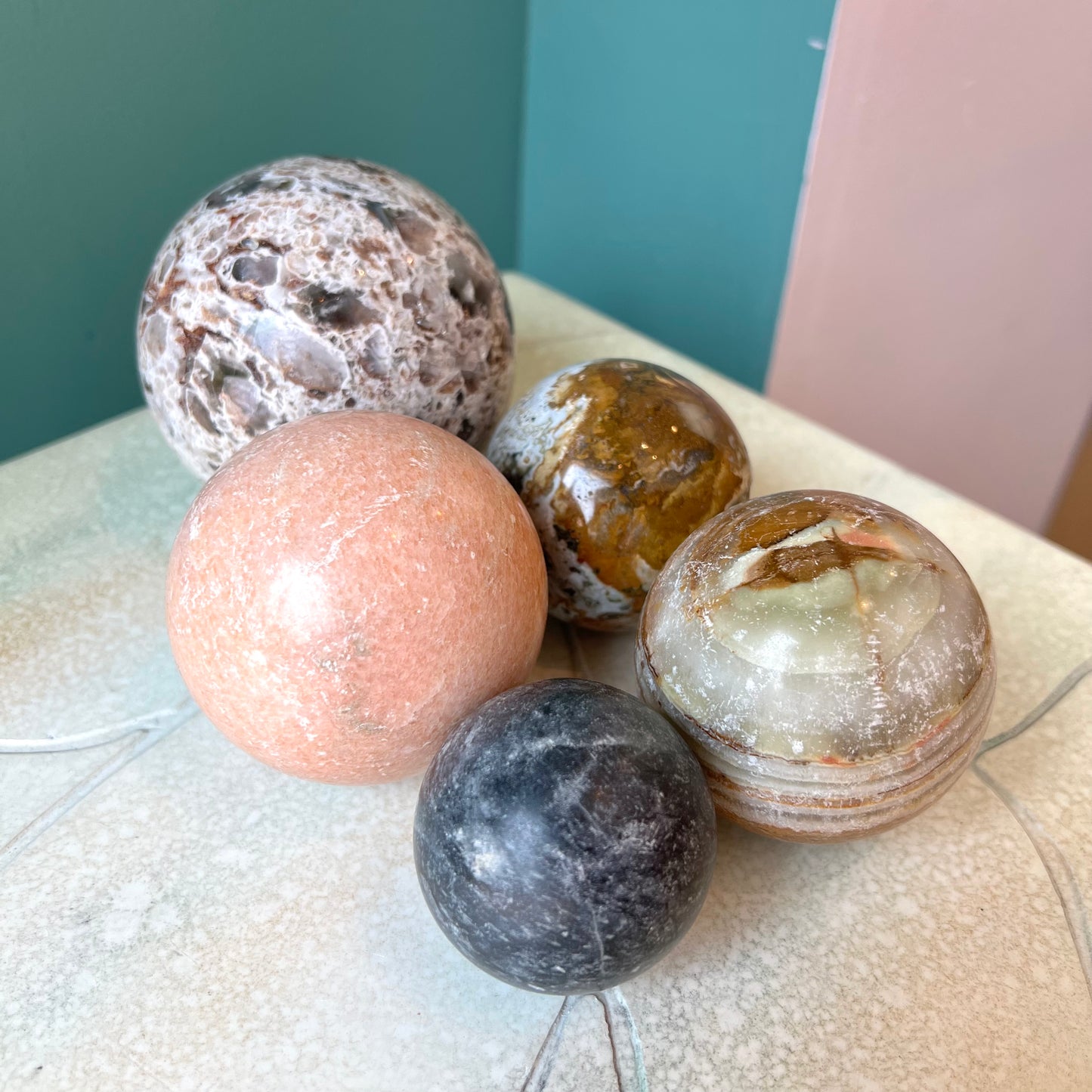 Set of 5 Vintage Natural Stone/Marble Decorative Balls