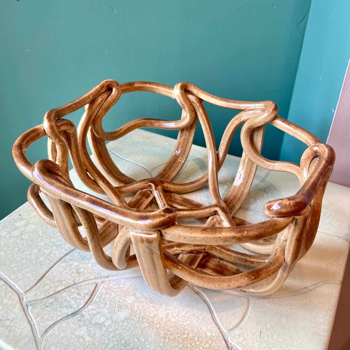 Vintage Ceramic Woven Basket Bowl