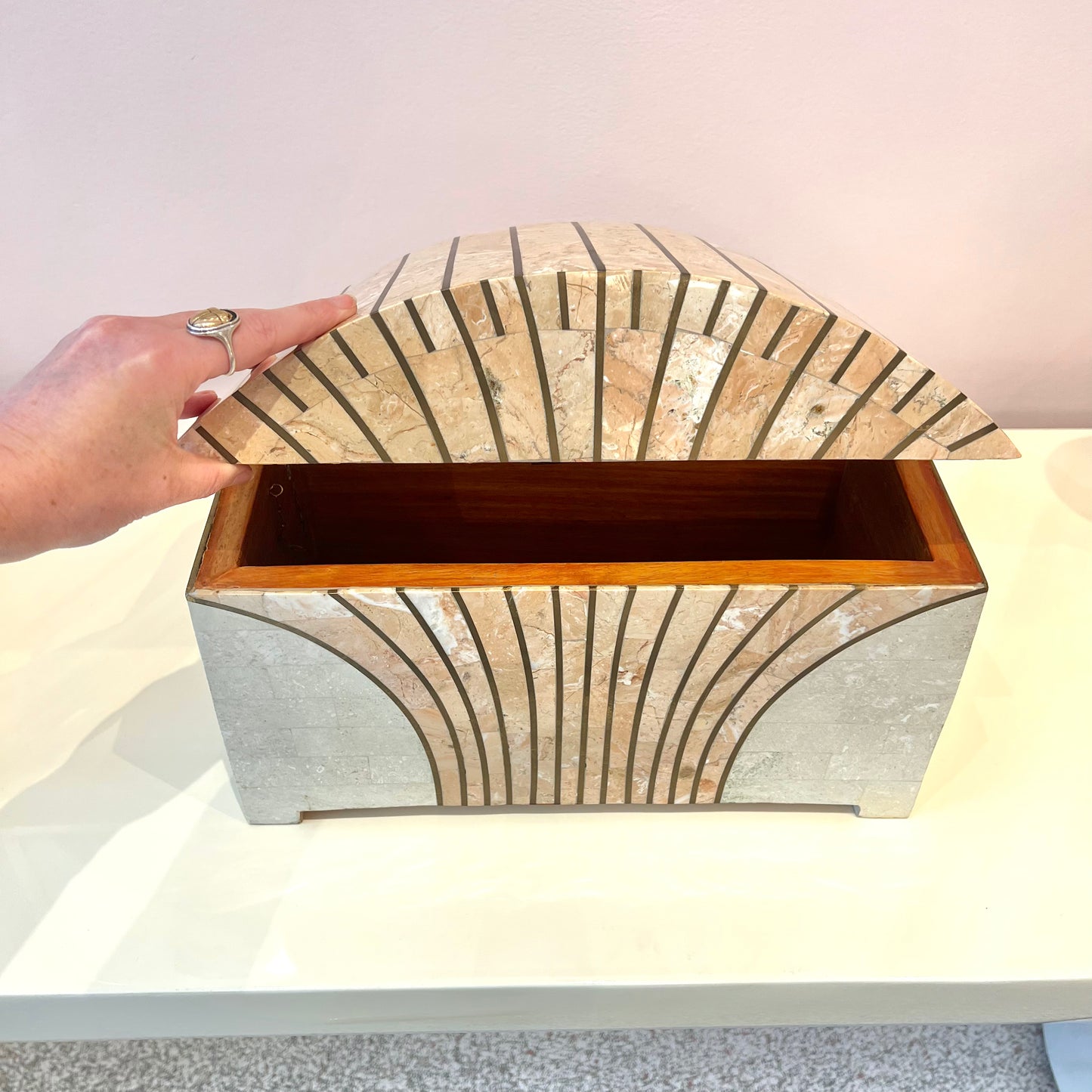 Vintage Maitland Smith Style Tessellated Stone Dome Top Box