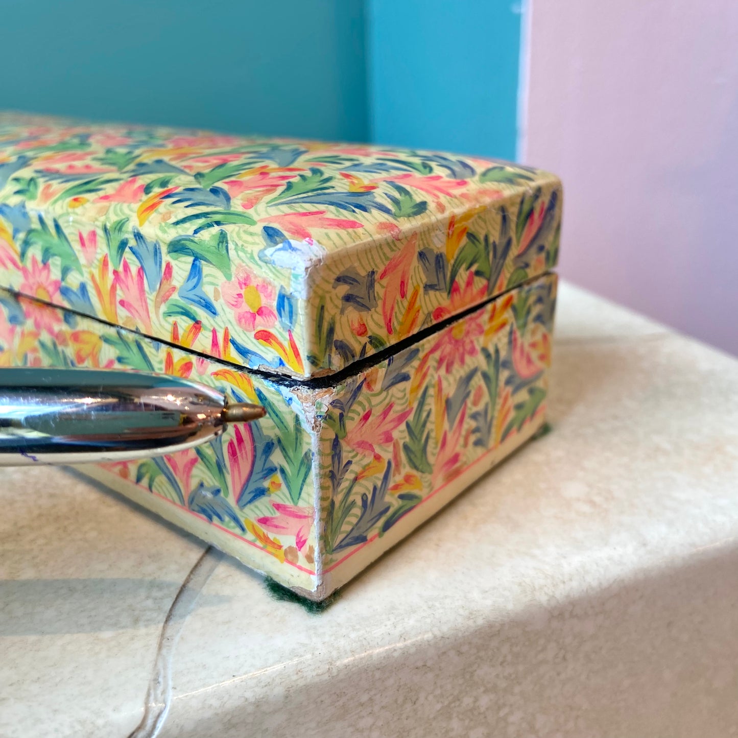 Vintage Papier Mache Decorative Floral Trinket Box