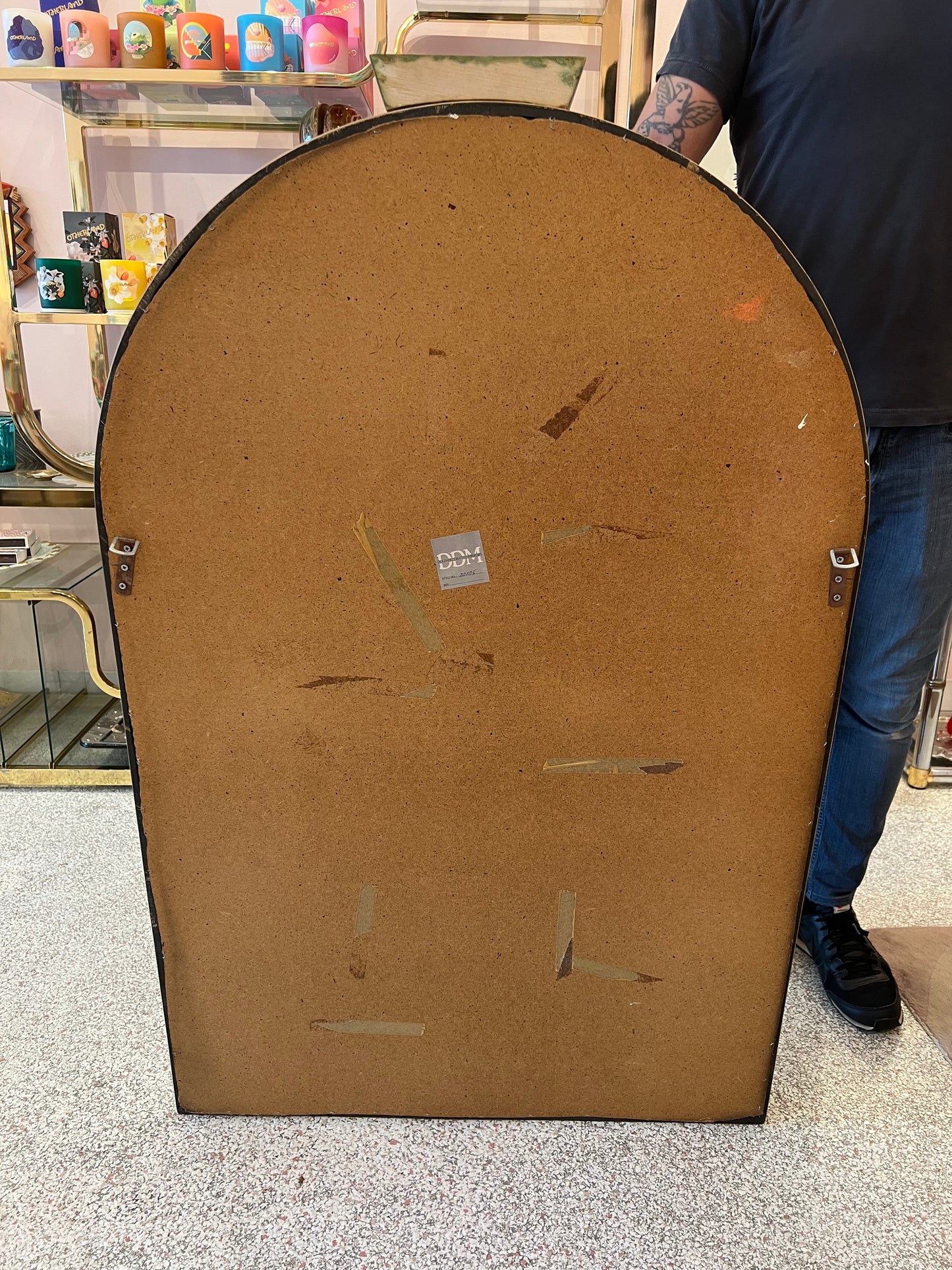 Large Vintage Karl Springer Style Crackle Paint and Gold Leaf Mirror