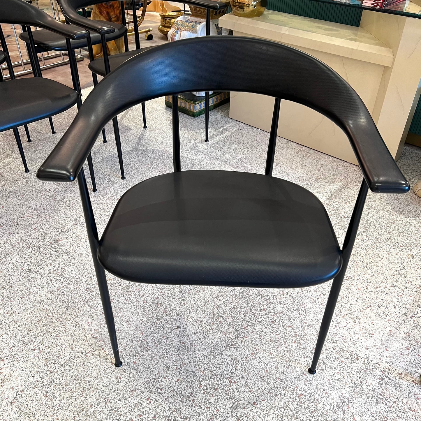 Vintage Set of 5 Model P40 Black Italian Dining Chairs by Fasem
