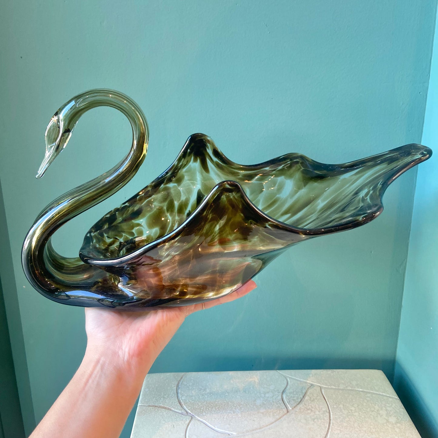 Vintage Murano Style Glass Swan Catchall
