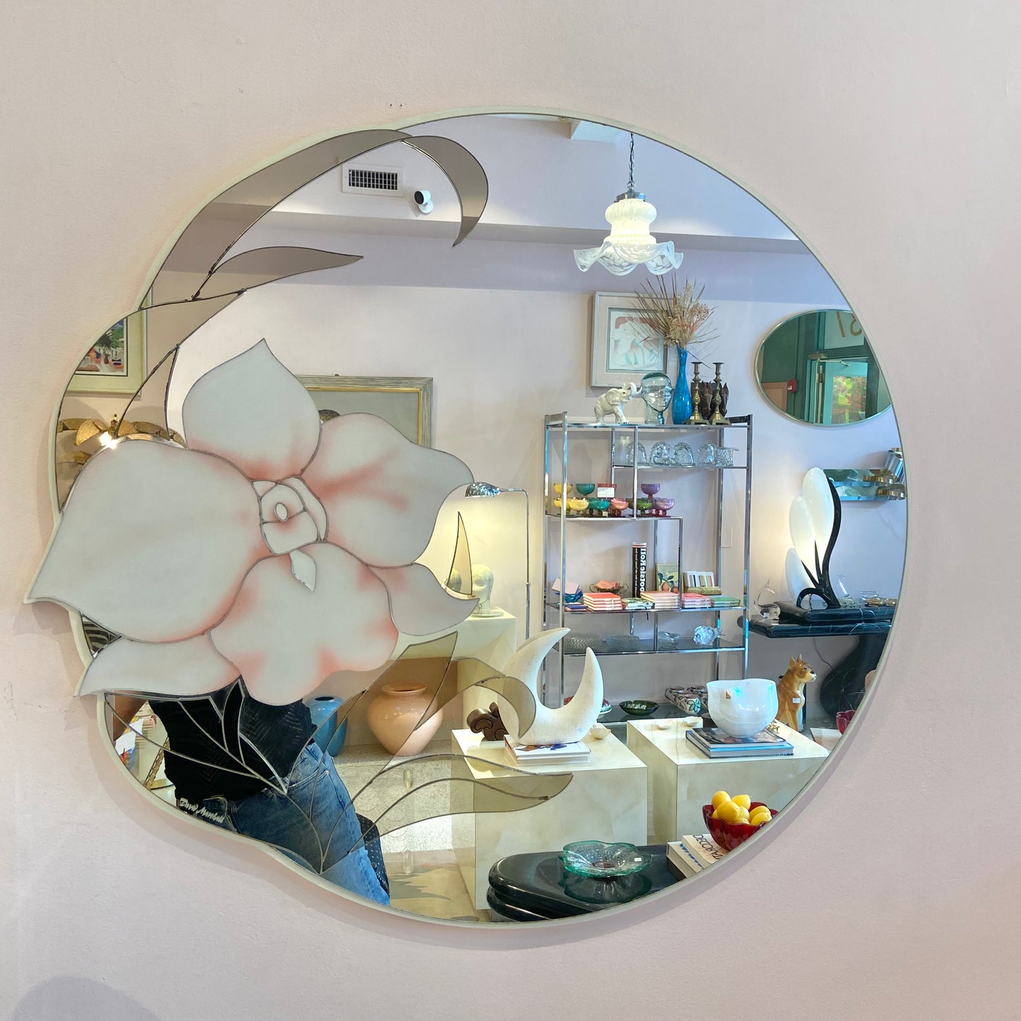 1980's David Marshall Circular Floral Mirror