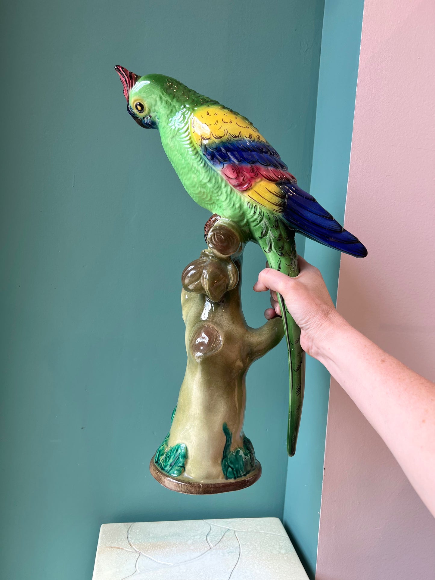 Vintage Hand Painted Ceramic Italian Parrot Statue