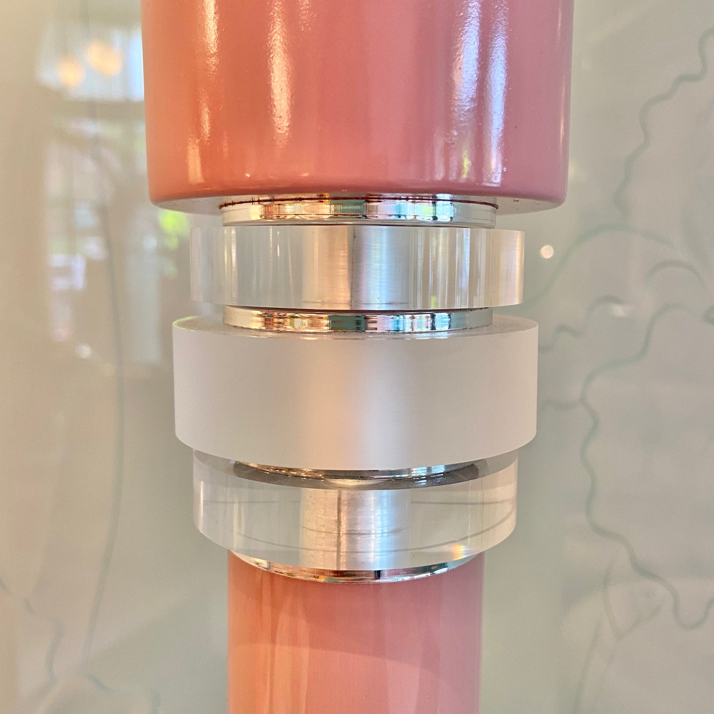 1980’s Pink Stacked Lucite Torchiere Floor Lamp/item