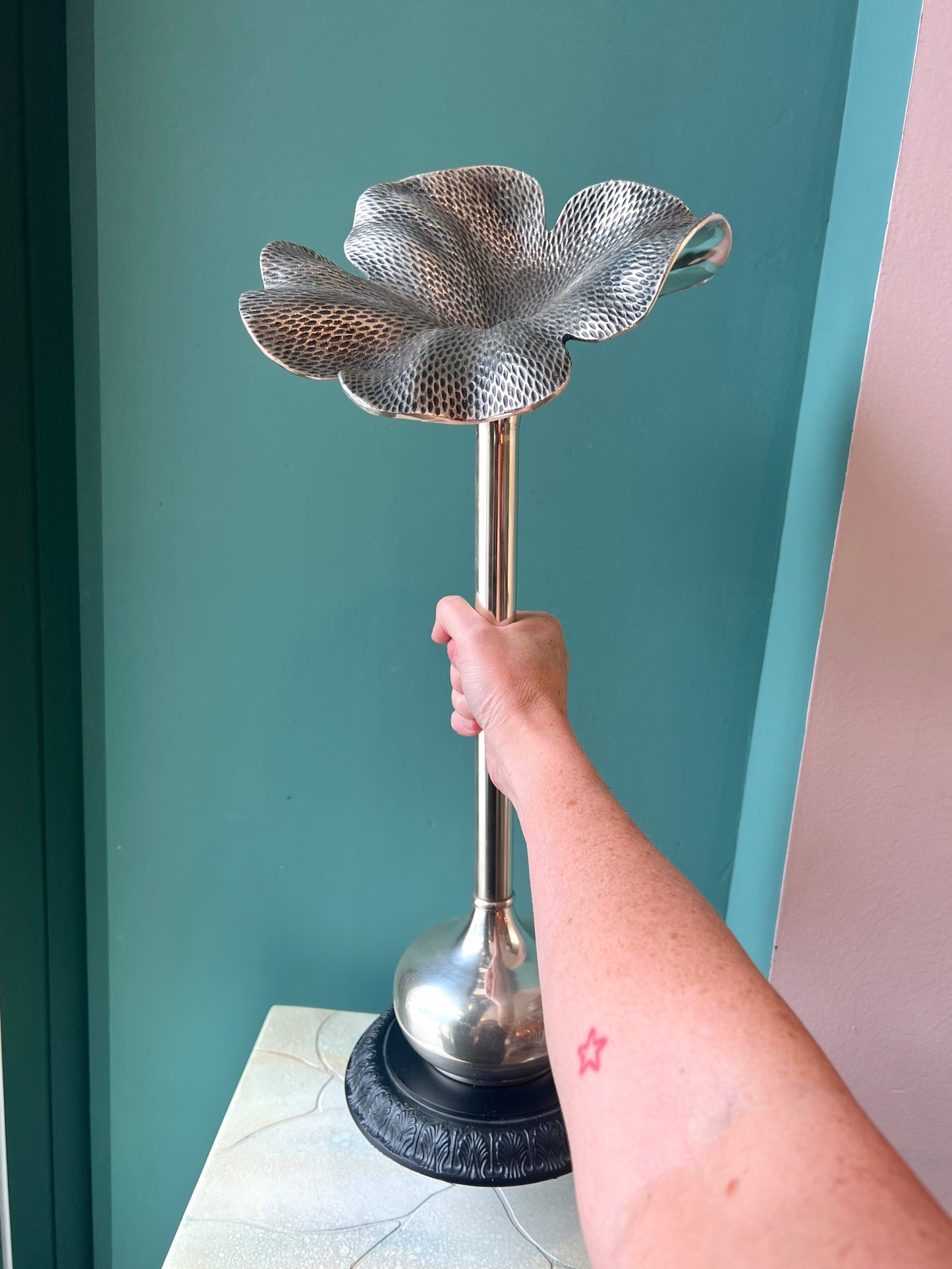 Vintage Maitland Smith Style Hammered Metal Flower Vase/Candle Holder