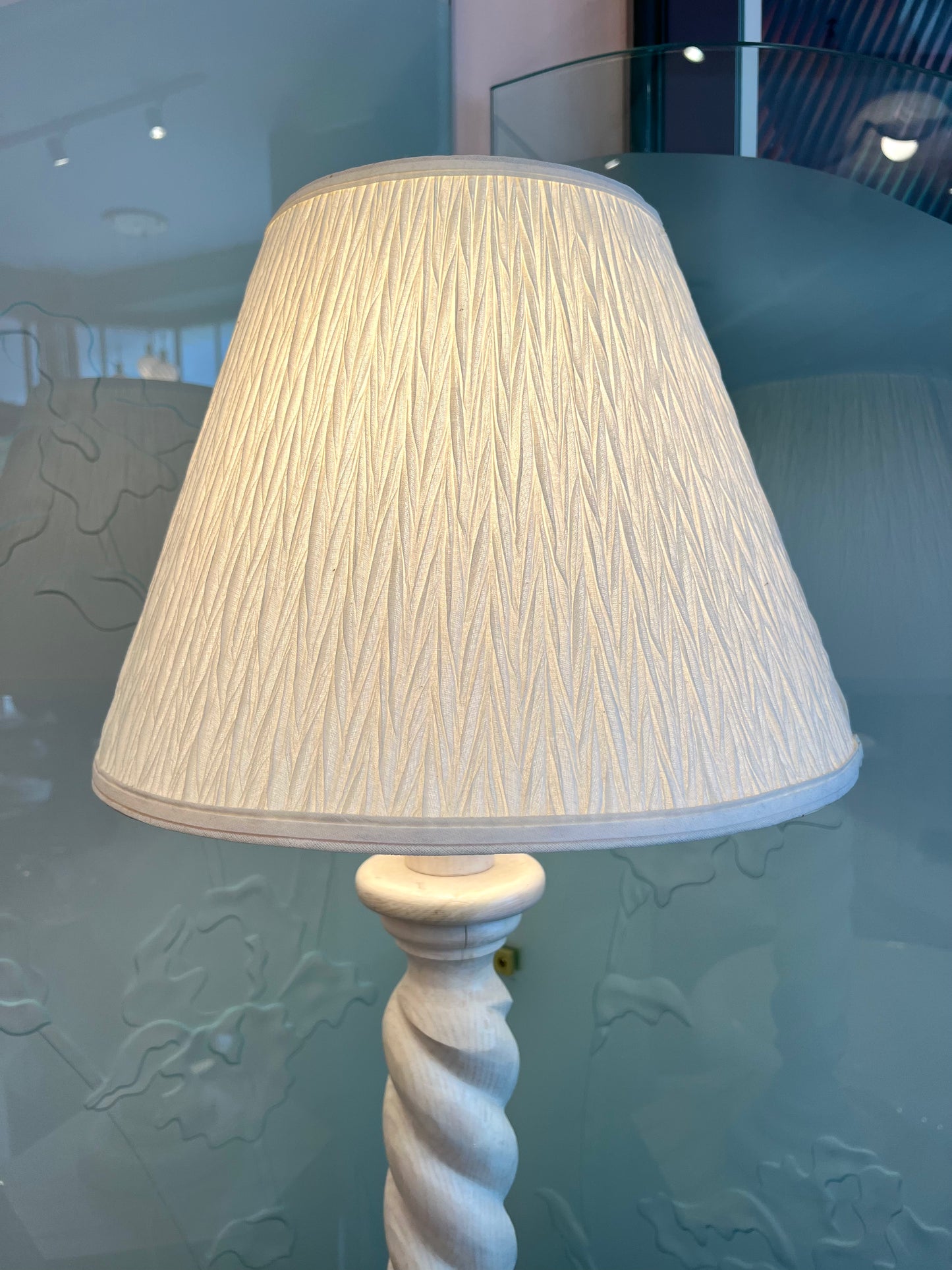 Vintage Spiral Base White Washed Wooden Lamp