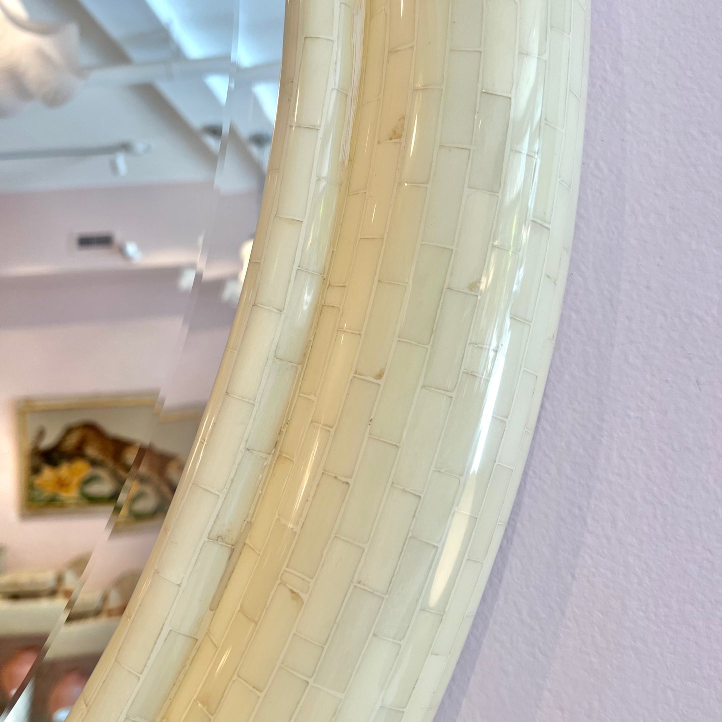 Vintage Extra Large Circular Tessellated Bone Mirror by Enrique Garcel