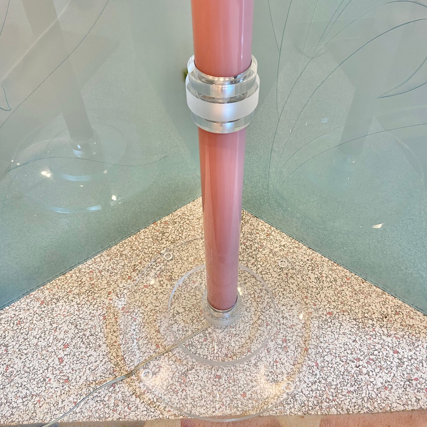 1980’s Pink Stacked Lucite Torchiere Floor Lamp/item