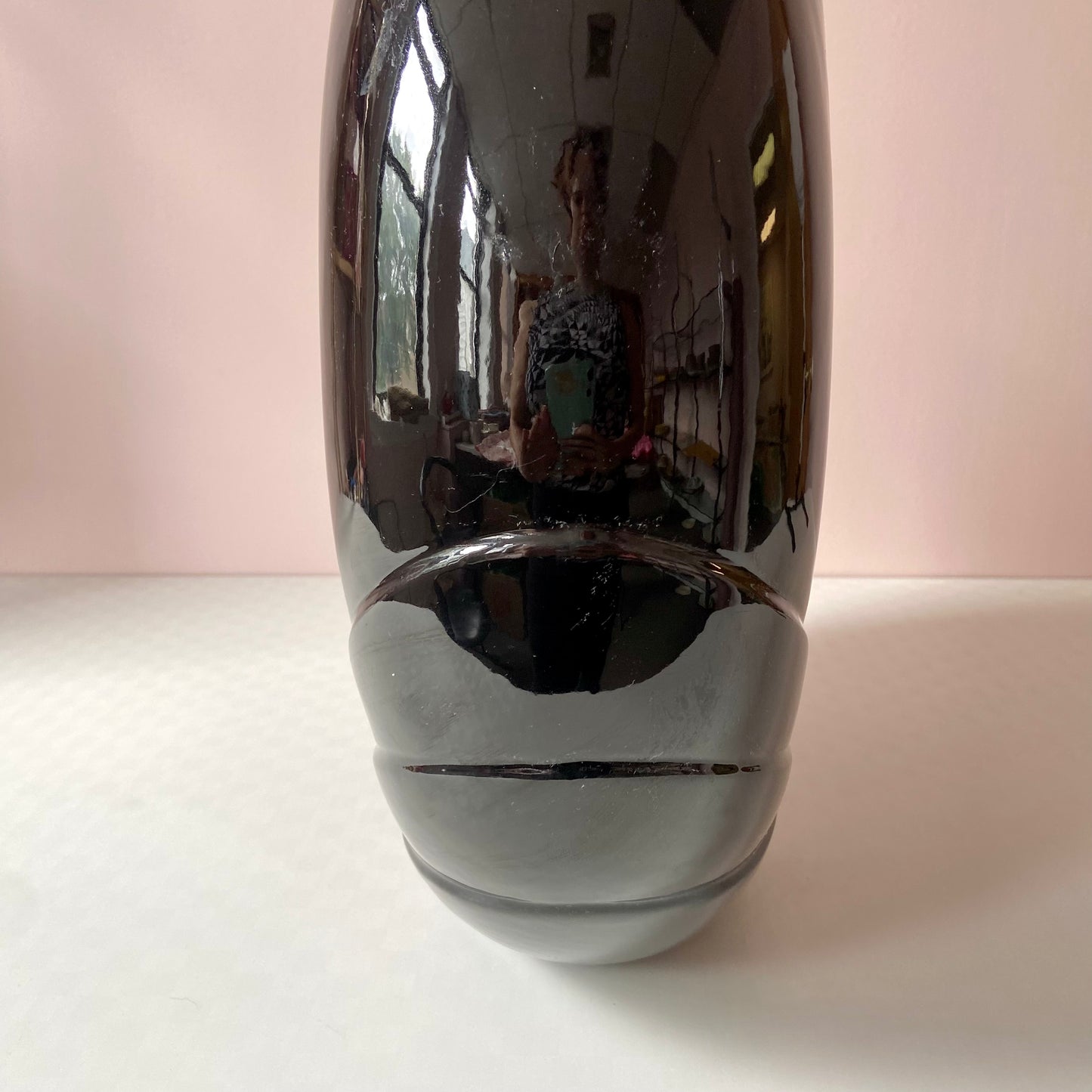 XL Vintage 1980’s Black Circular Embossed Vase 20”