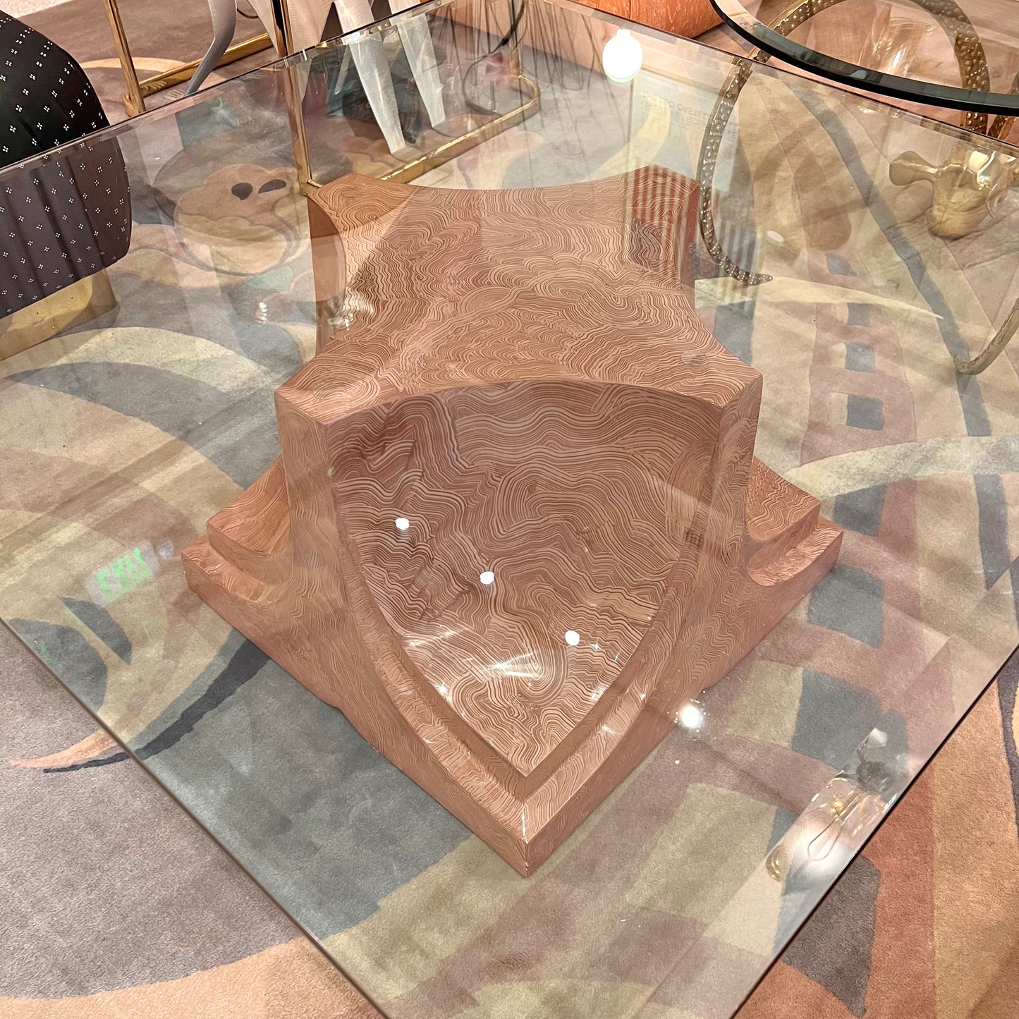 Vintage Square Fiberglass Faux Stone Swirl Base Coffee Table