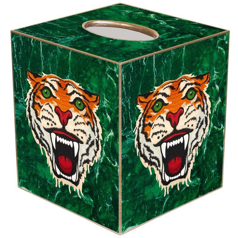 Tiger on Malachite Tissue Box Cover