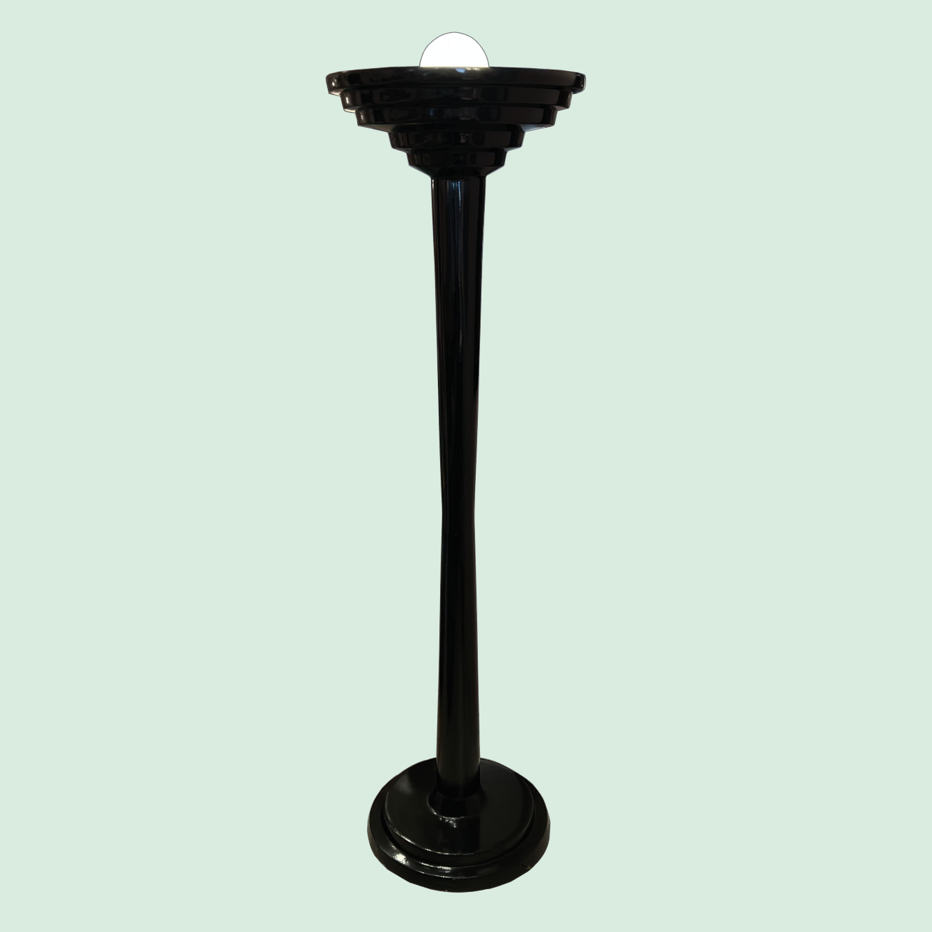 *ON HOLD. 1980's Black Art Deco Style Stepped Torchiere Floor Lamp