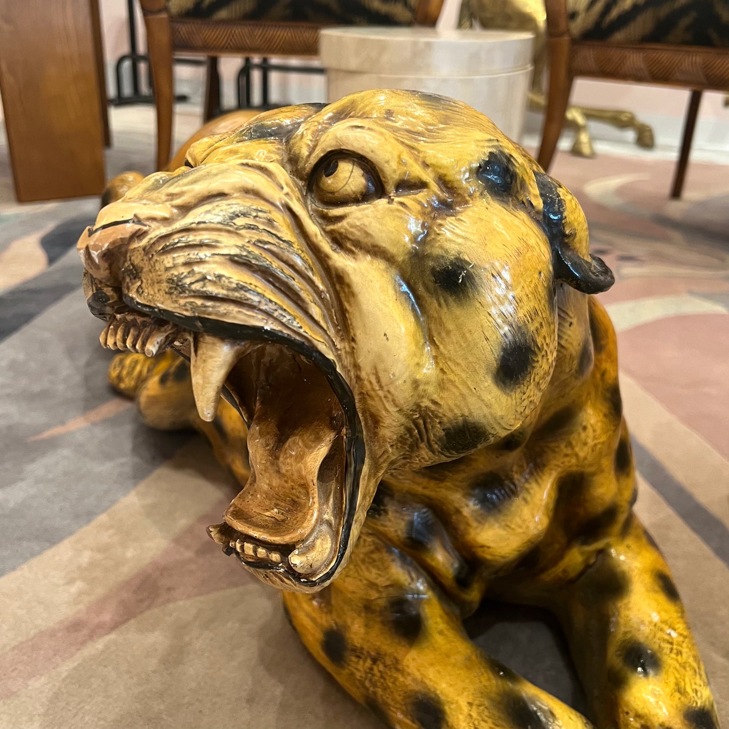 Extra Large Vintage Roaring Leopard Statue