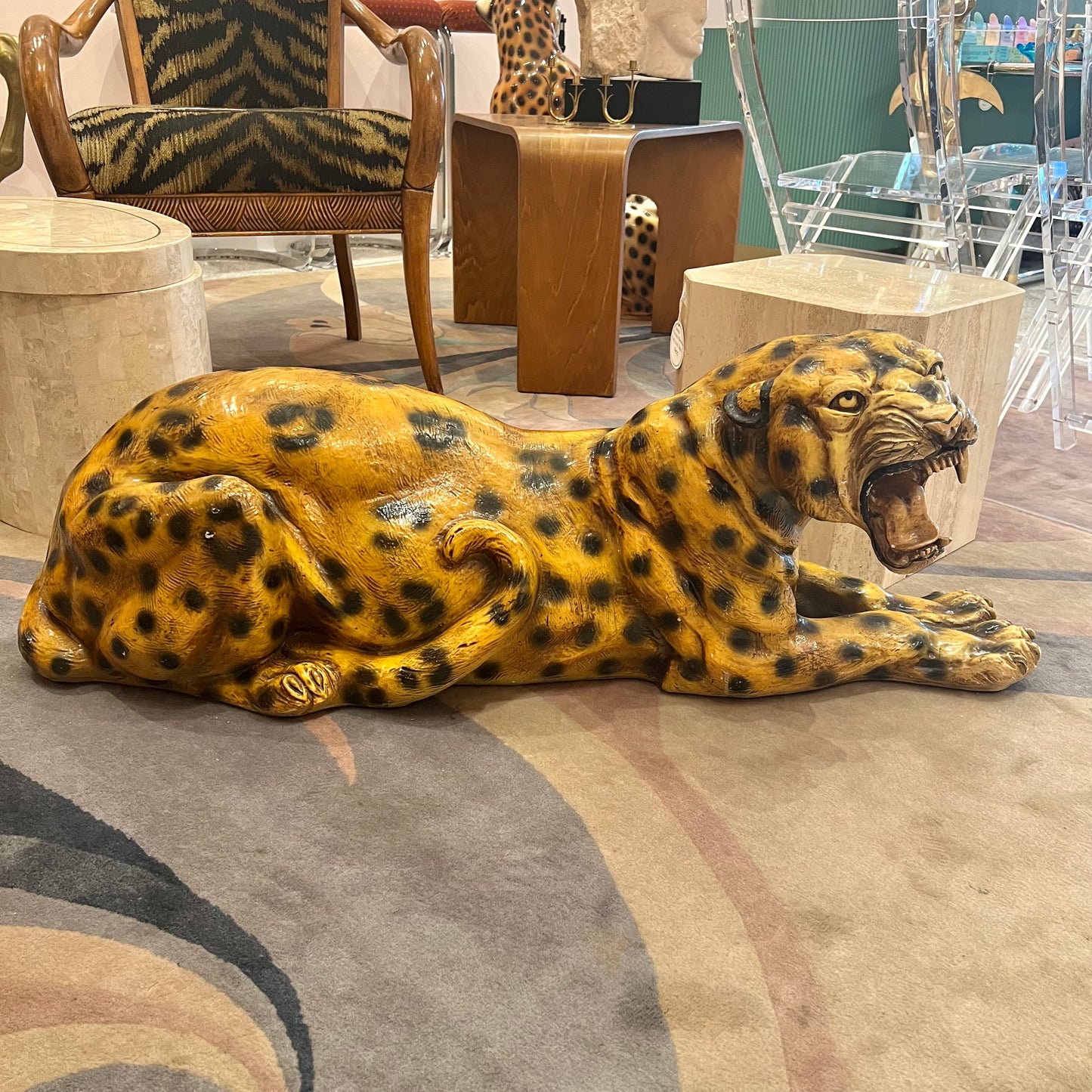 Extra Large Vintage Roaring Leopard Statue