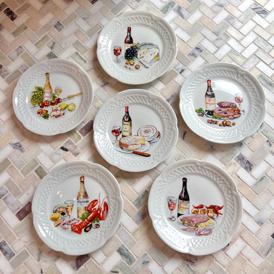 Vintage Set of 6 Philippe Deshoulières Lourioux French Canape Plates
