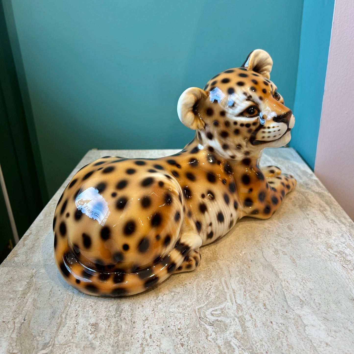 Vintage Porcelain Italian Cheetah Cub Statue