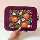 Burgundy Velvet Embroidered Everything Pouch - Oranges