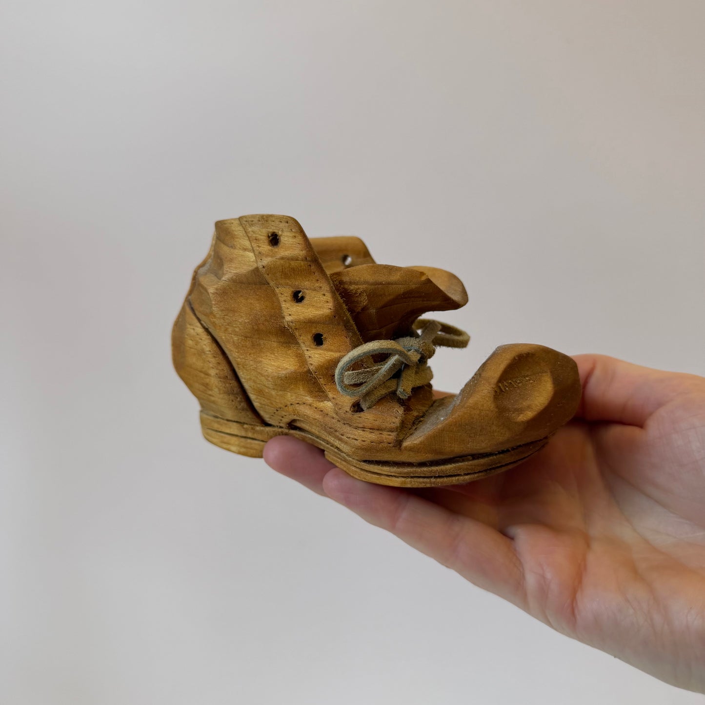 Vintage 1970's Hand-Carved Folk Art Wooden Boot