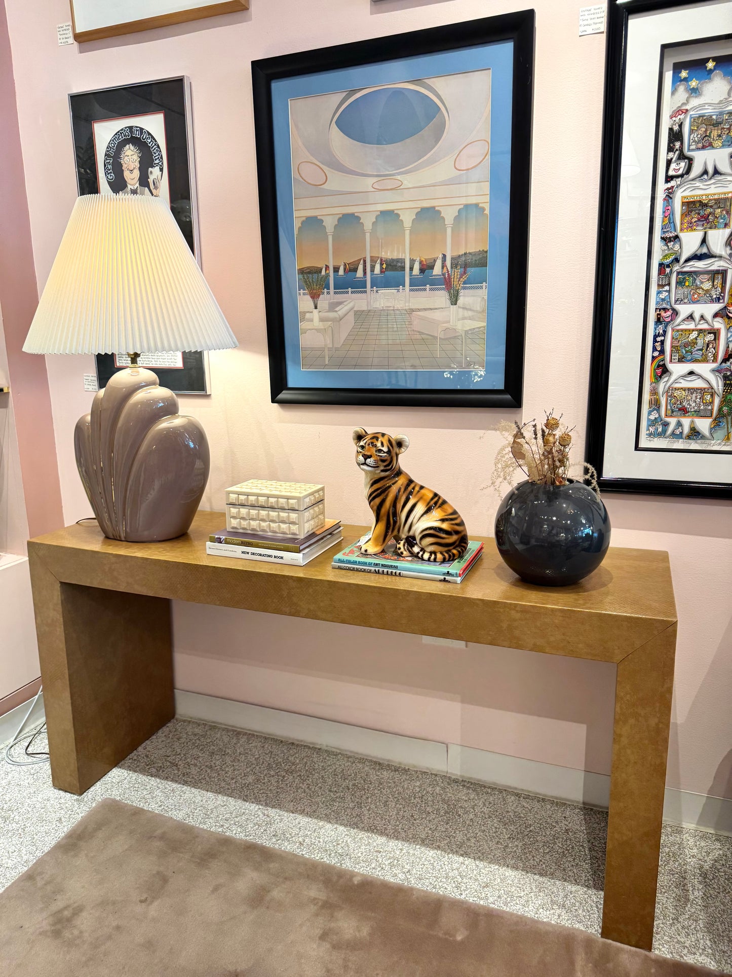 Vintage Karl Springer Style Faux Snake Embossed Console Table