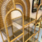 Vintage Wicker Rattan Etagere with Smoked Glass
