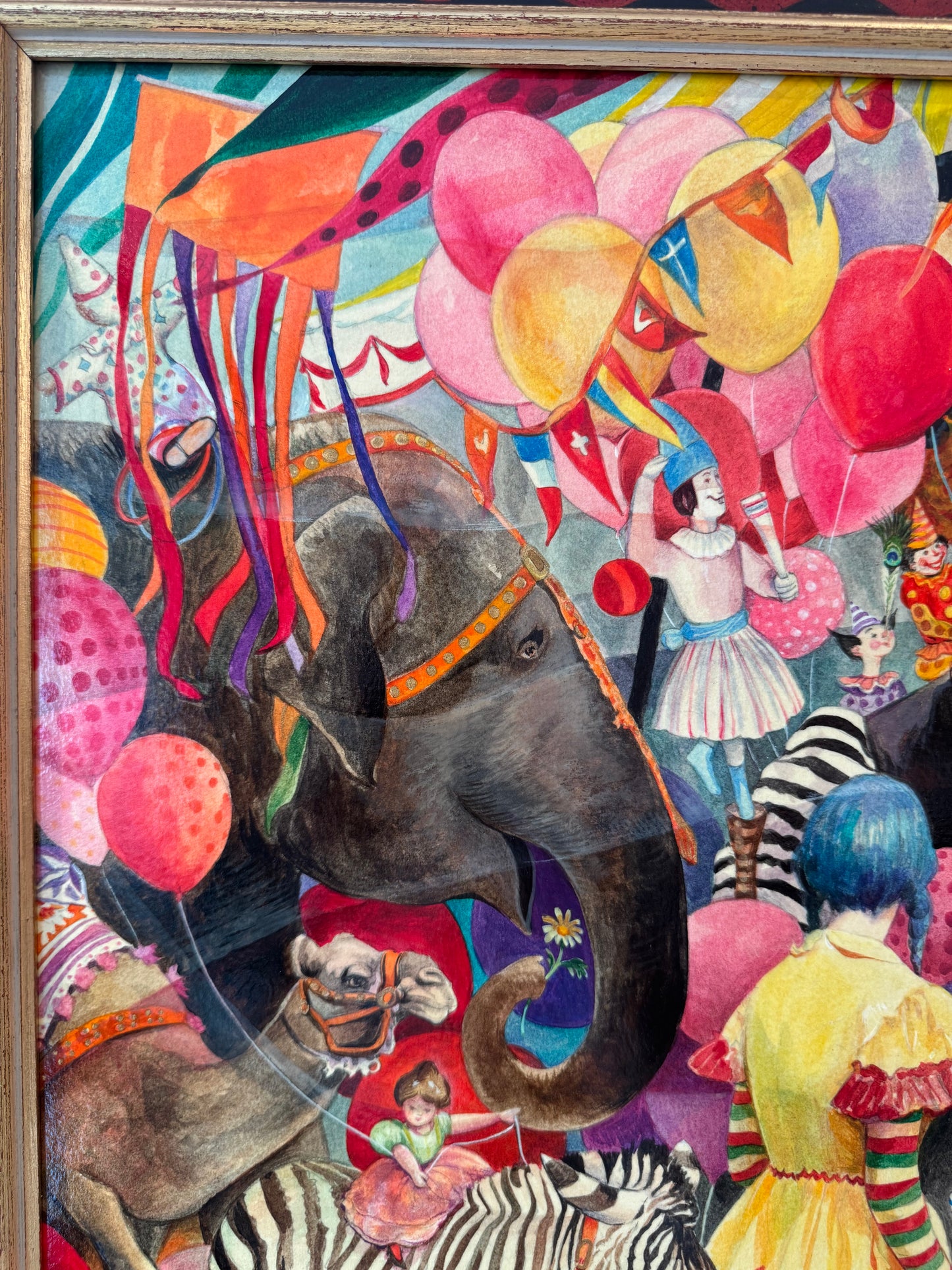 Vintage Original Framed "The Summer Circus" 1988 Acrylic on Board Painting by Phyllis Londraville