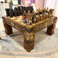 Vintage Mid-Century Carved Chess Board Coffee Table with Chess Pieces
