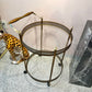 Vintage Mid Century Round Brass and Glass Rolling Bar Cart