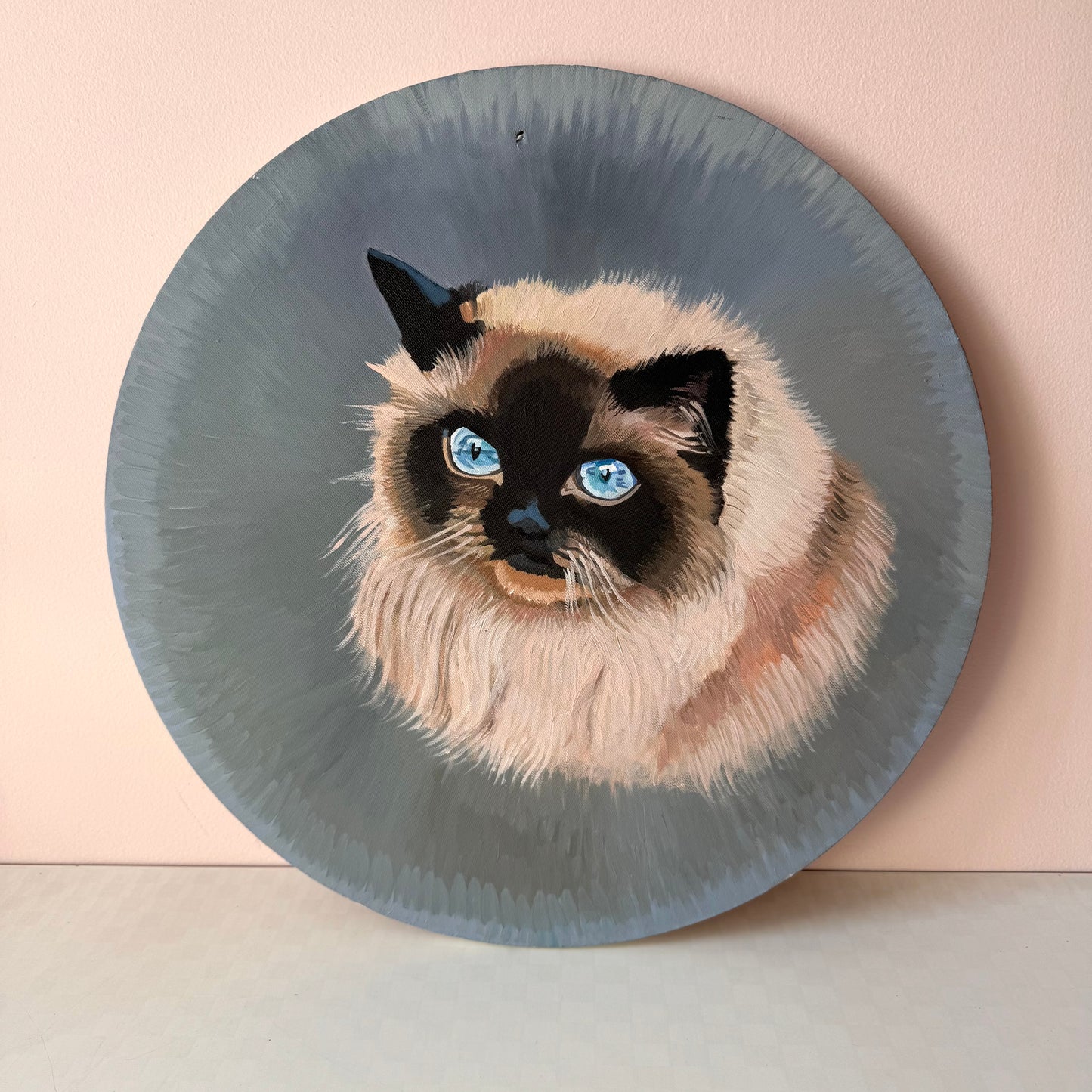 Vintage Original Circular Ragdoll Cat Portrait
