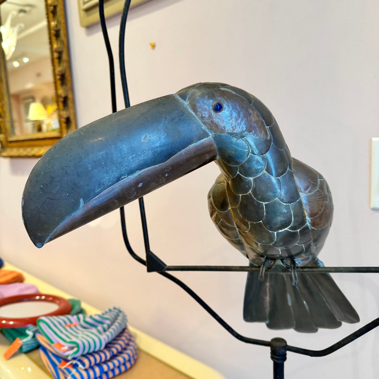 Vintage Mixed Metal Sergio Bustamante Style Toucan Standing Sculpture