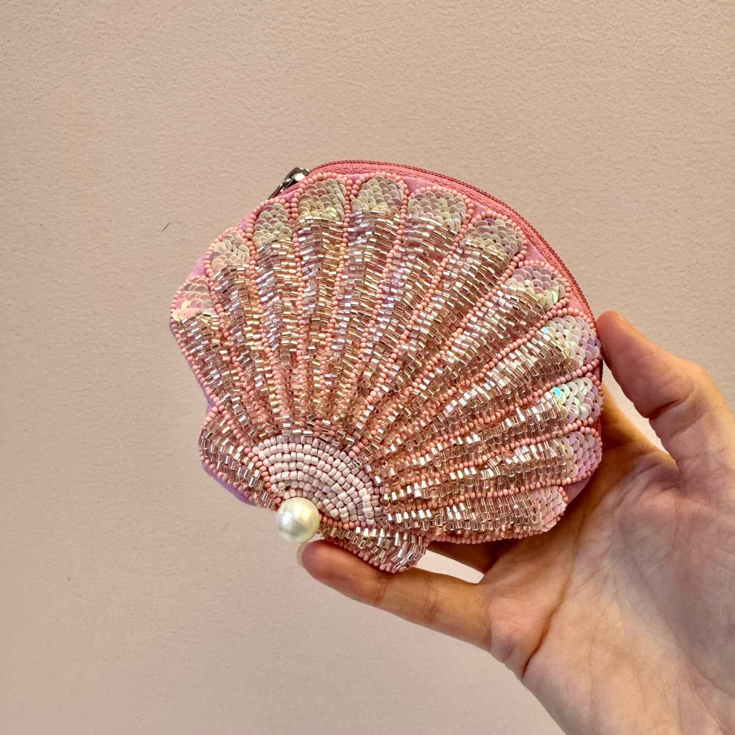 Beaded Shell Coin Purse with Pearl Accent