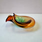 Vintage Murano Glass Style Curled Edge Green and Orange Sommerso Catchall Bowl