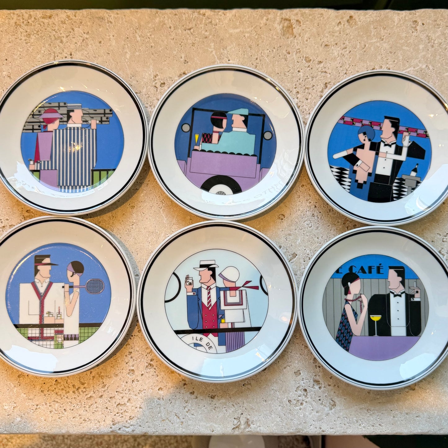 Set of 6 Vintage Philippe Deshoulières Art Deco Cocktail Plates
