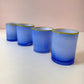 Vintage Set of 4 Handblown Periwinkle Blue and Yellow Drinking Glasses