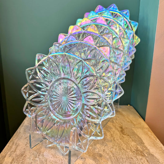 Set of 6 Iridescent Lotus Federal Glass Plates