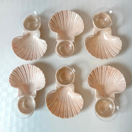 Vintage "Cocktails for Six" Seashell Shaped Serving Dishes by Karoff Originals