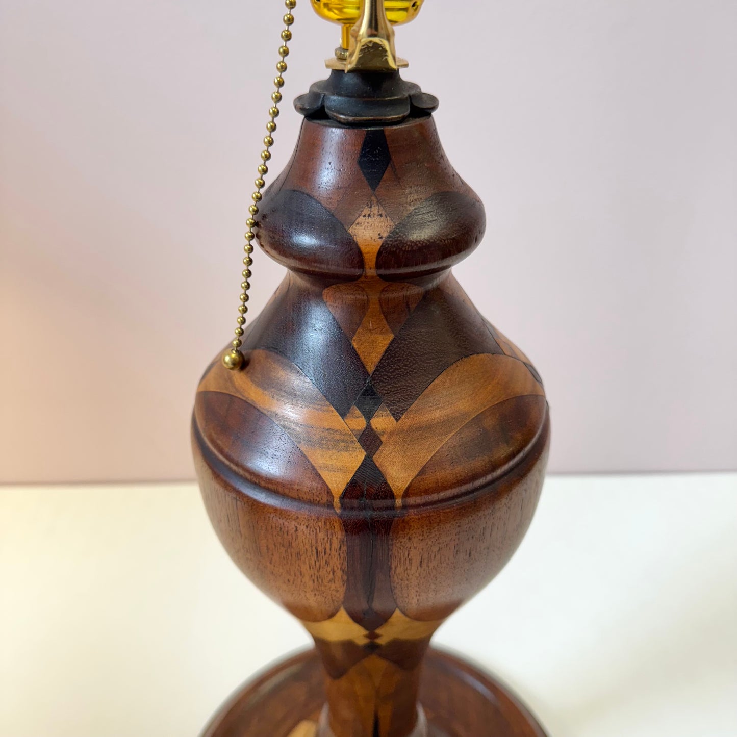 Mid Century Turned Mixed Wood Lamp W/Shade