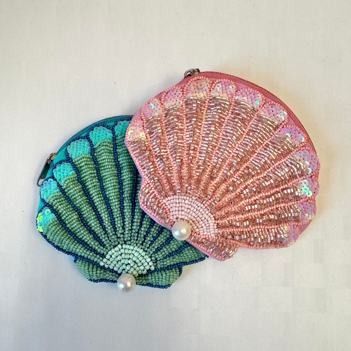 Beaded Shell Coin Purse with Pearl Accent