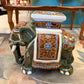 Vintage Hand Painted Green Ceramic Asian Elephant Plant Stand